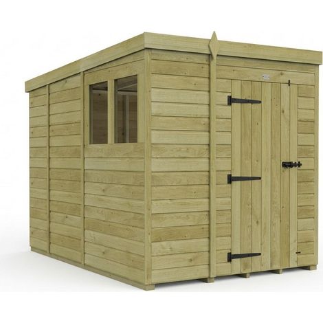 6ft x 9ft Pent Garden Shed Single Door With Windows - Pressure Treated Timber - L183 x W274 x H210 cm - Natural