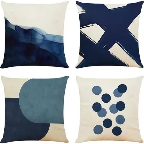 Housse de Coussin Plante Feuilles Géométrique Motif Taie d'oreiller pour Canapé Maison Salon Chambre Décoration D'intérieur 40x40cm Bleu (1/5)