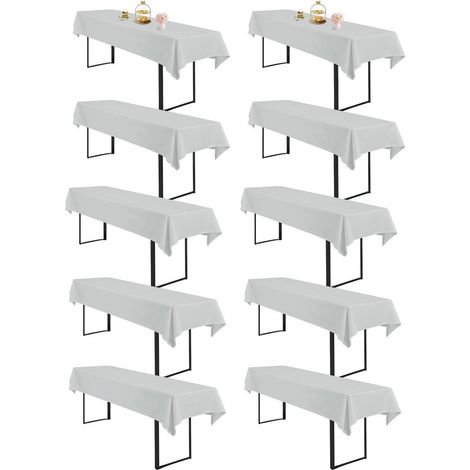 Biertischdecken 10er Set Hellgrau 260x110 cm Rechteckig Waschbar Polyester für Biergarnituren