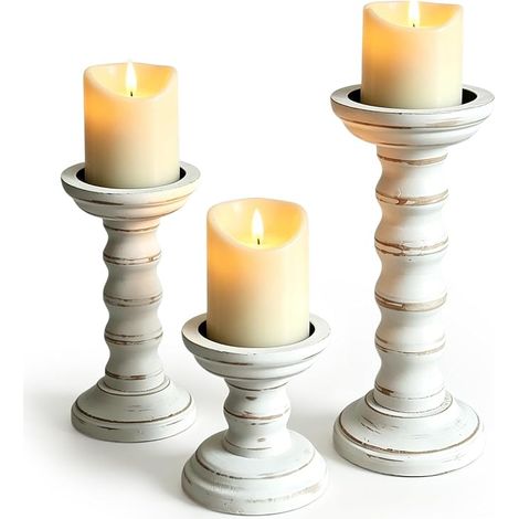 Lot de 3 bougeoirs en forme de colonne romaine, plateau intérieur en métal pour bougies piliers, convient pour la décoration de table, le salon, les fêtes et l'aménagement vintage (1/4)