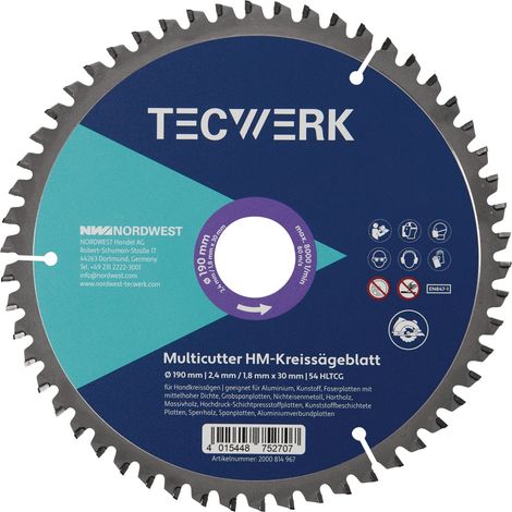 Hoja de sierra circular manual AD 160mm Z.42 HLTCG Ancho de corte 2,4mm TECWERK (1/3)