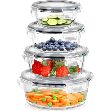 Round Glass Food Containers with Lids, Set of 4 (1/5)