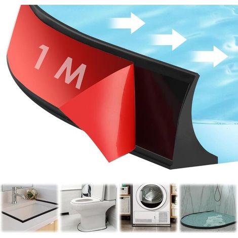 100CM Barrière de Douche Pliable, Barrière D'eau Barre Seuil Douche Barrage d'eau Autocollante Butée de Douche de Barrage Joint en Caoutchouc pour la Cuisine et la Salle de Bain (Noir) (1/5)