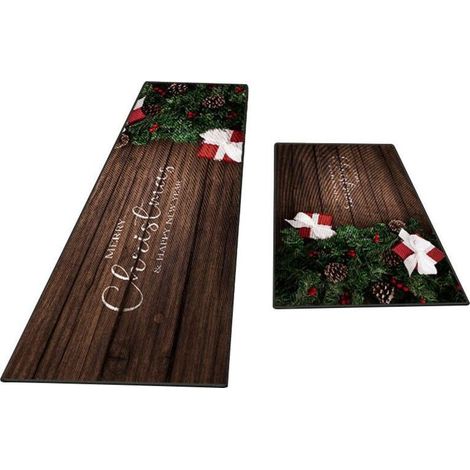 Lot de 2 tapis de sol rectangulaires lavables pour la cuisine, motif Noël - Style 1 / S (1/2)