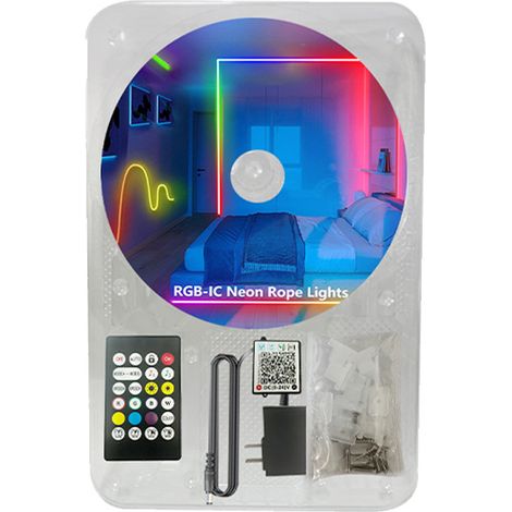 Bande lumineuse néon lumière d'ambiance à télécommande intelligente, bande lumineuse DIY RGBIC, en silicone colorée, 5 mètres - 60 lumières (1/5)
