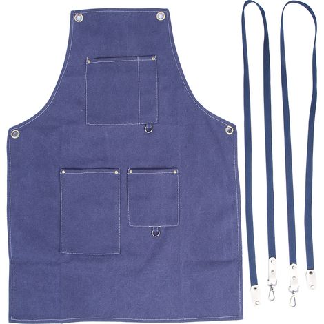 Tablier de travail bleu imperméable en toile épaisse pour la cuisine, le dessin, la peinture et la coiffure. (1/5)