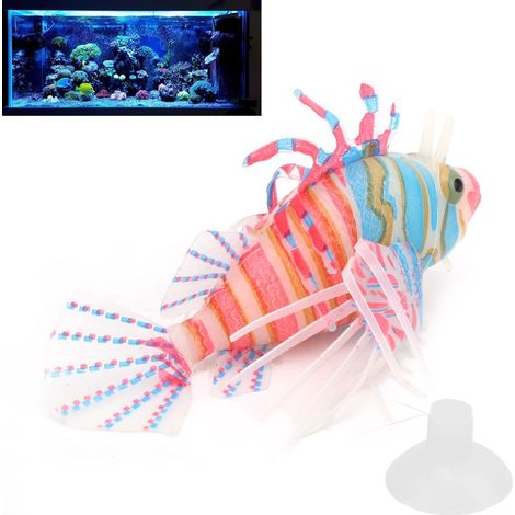Künstlicher Feuerfisch für die Aquariendekoration mit Saugnapf – Leuchtender Kunststoff-Haustierfisch im Dunkeln, blau und rosa (1/5)