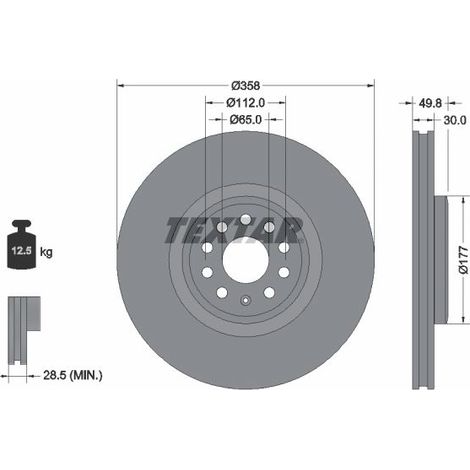 Lot de 2 Disques de frein TEXTAR 92337505 AUDI 1EA615301B 1EK615301A
