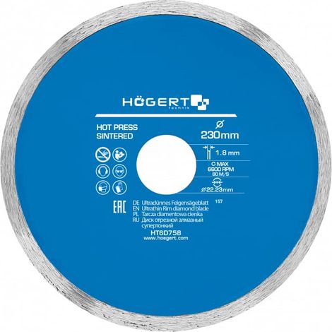 Utensile per piastrellista Hogert ht6d758 disco diamantato 230 mm 1,8 mm