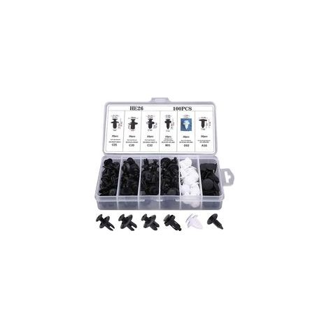 Lot de 100 rivets de fixation pour garde-boue de voiture - 6 tailles - En nylon - Pour pare-chocs et jupes latérales (1/5)