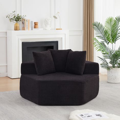 Poltrona singola modulare esagonale in chenille nera con 3 cuscini OKWISH (1/5)