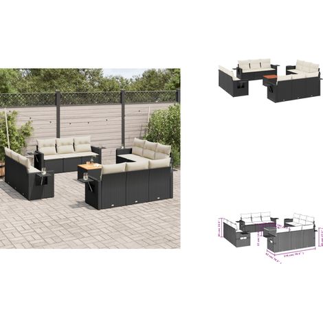 Salon de jardin avec coussins 13 pcs noir résine tressée - Ensemble Salon De Jardin - Meuble Extérieur - Résine Tressée - Rotin Synthétique - Fauteuil Jardin