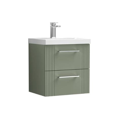 Nuie Deco Satin Green 500mm Wall Hung 2 Drawer Vanity Unit and Thin Edge Ceramic Basin - DPF892D (1/5)