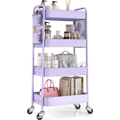 Chariot de Rangement sur Roulettes pour Diverses Applications, Chariot à 4 Niveaux avec Panneaux à Clous DIY Supplémentaires, Bacs de Rangement, et Crochets pour Salon, Cuisine, Salle de Bain (1/5)