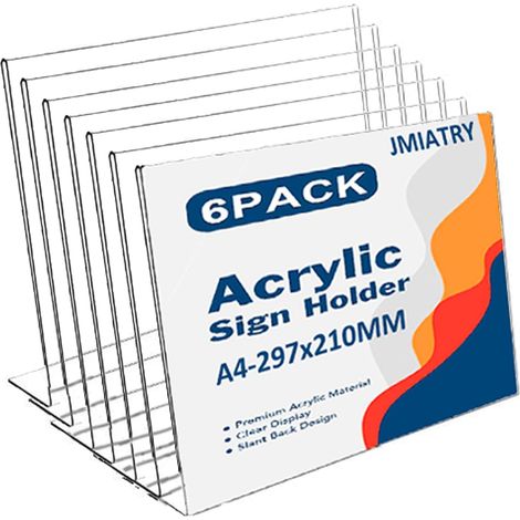 6 Pcs Présentoirs de Table Acrylique a4, support pour menu de table, Support Menu Transparent, Porte-Menu A4 en Acrylique pour Mariage, Restaurant, Café, Hôtel (1/5)