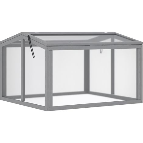 Châssis froid, serre, bac à plantes avec couvercle en bois et polycarbonate, résistant aux intempéries, gris clair, 90 x 80 x 58 cm