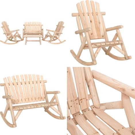 4-tlg. Garten-Lounge-Set Massivholz Fichte - Holzschaukelstuhl - Holzschaukelbank (1/5)