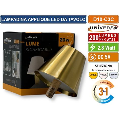 UNIVERSO D10-C3C LAMPADA LED RICARICABILE DA TAVOLO PER BOTTIGLIE COLORE LUCE SELEZIONABILE CCT 3in1 (1/5)