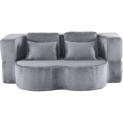 Canapé-lit au sol bleu-gris moderne avec 4 coussins, mousse haute densité, sans montage (1/5)