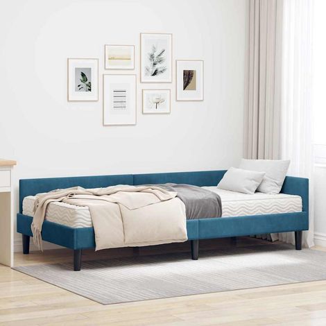 Eckbettgestell mit Matratze Sonstiges 2 pcs Blau Samt
