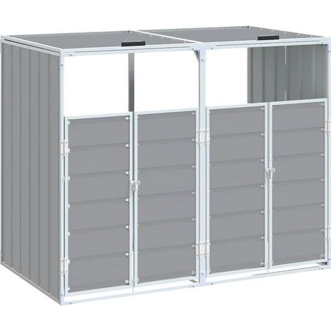 Unité de rangement pour poubelles à roulettes pouvant contenir deux poubelles en acier gris (1/5)