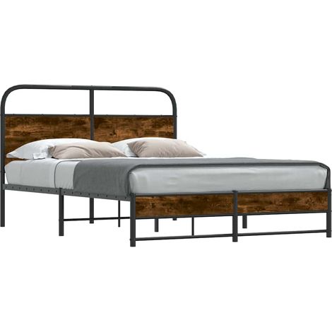 Lit double Lit adulte Cadre de lit sans matelas 140x190 cm chêne fumé bois ingénierie (1/5)