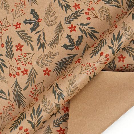 Rouleaux de papier cadeau de Noël - 43 cm x 3 m/rouleau - Parfaits pour emballer les cadeaux de Noël et décorer les fêtes, motif fruits rouges sur fond de peau de vache (1/5)