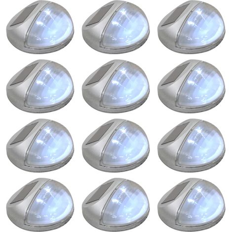 Outdoor Solar Wall Lamps LED 12 pcs Round Silver vidaXL