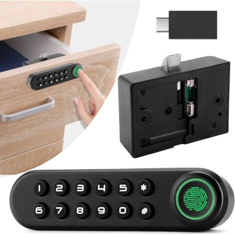 QORVA-Serrure d'armoire à empreinte digitale, serrure biométrique intelligente avec mot de passe et clé USB, tiroir de rangement dissimulé sans clé, sécurité enfant, meubles en bois à monter soi-même (1/5)