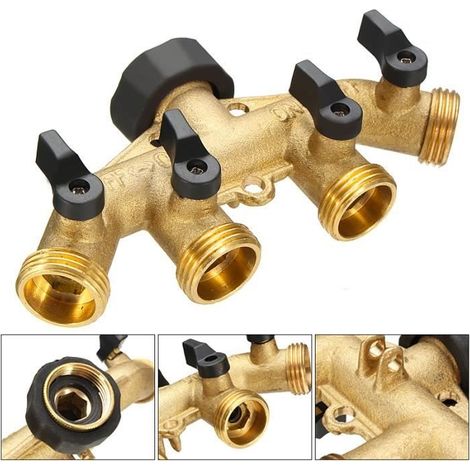 NPT 3/4" 4-Wege-Messing-Anschlussstück für Wasserhahn, Schlauchanschluss, Bewässerung, Garten, Rasen