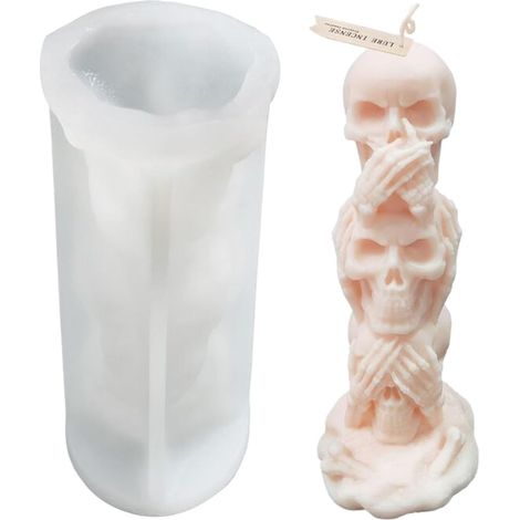 Moule à bougie en forme de crâne, moule en silicone réutilisable et antiadhésif, idéal pour Halloween, la pâte à modeler. (1/5)