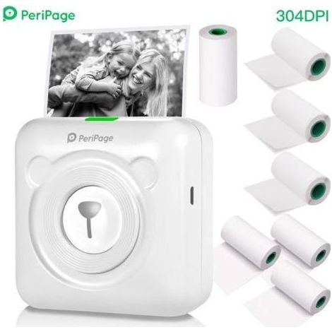 Nouveau Résolution - PeriPage A6 Mini Imprimante thermique HD 304DPI BT Fonction photo AR avec 7 rouleaux de papier thermique Blanc-Ywey (1/4)