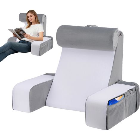 Coussin de lecture, design ergonomique, accoudoirs amovibles, Gris Clair (1/2)