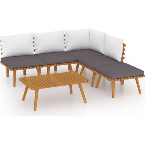 Salon de jardin 6 pcs Contemporain, Ensemble repas de jardin, avec coussins Bois d'acacia solide OIB4868E (1/5)