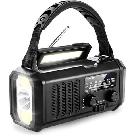 Universelles 20.000 mAh Handkurbel-Notfallradio mit Wetterfunktion, solarbetrieben, AM/FM, mit Taschenlampe und USB-Ladefunktion (schwarz)