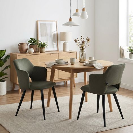 Meubles Cosy AKANJINEW Lot de 2 chaises de salle à manger scandinaves tissu vert pieds métal noir (1/5)