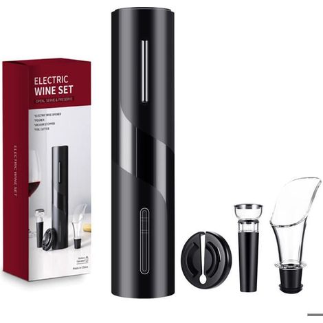 Ouvre-porte électrique 3 en 1 noir avec coupe-film et tournevis pour bouteilles de vin, accessoire de cuisine intelligent et automat (1/5)