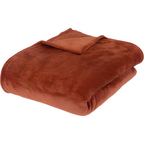 Couverture en flanelle, couverture polaire plaid couverture lit en polyester coloris rose terracotta - Longueur 230 x Profondeur 180 x Hauteur 1 cm -PEGANE- (1/2)