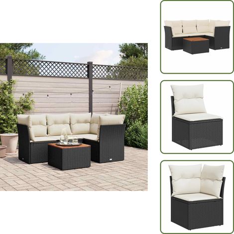 5-tlg. Garten-Sofagarnitur mit Kissen Schwarz Poly Rattan - Gartenmöbel Set - Outdoor Möbel - Rattan Sofa - Lounge Set - Esstisch (1/5)