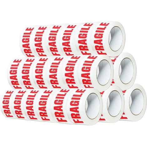 Verpackungsklebeband 28µ weiß mit rotem Aufdruck "FRAGILE" - Versandklebebandrolle 50 mm x 100 m - Kartons mit 36 Rollen verkauft.
