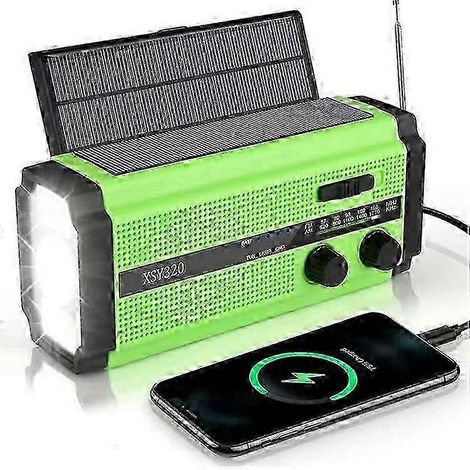 Radio FM/AM/WB solaire d'extérieur à manivelle XSY320 avec lampe torche et batterie externe 5000 mAh (vert, SZRH) (1/5)