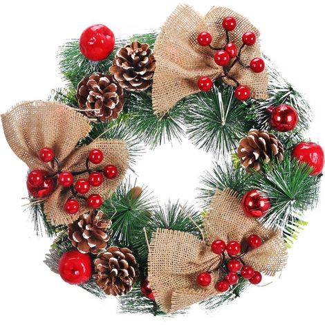 Guirlande De Noel - Couronne Porte 30 Cm Avec Pommes De Pin Et Baies Rouges - Decoration Interieure Et Exterieure - 1 Piece (1/5)