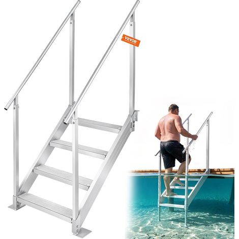 Pour bateau, ponton et piscine, échelle de quai 4 marches pour embarquement avec double mains courantes (1/5)