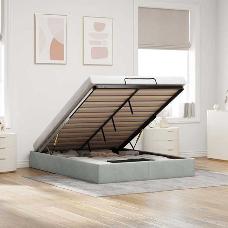Ottoman-Bett ohne Matratze Hellgrau 140x200 cm Samt (1/5)