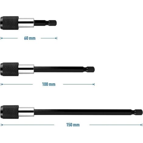 Set aus 3 Schnellwechsel-Sechskant-Schraubendreher-Steckschlüsseln, Bithalter, magnetischer Verlängerung und Spannfutteradapter für Schrauben und Muttern
