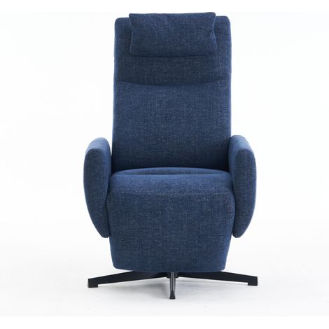 Poltrona reclinabile girevole in ciniglia blu con poggiapiedi e schienale regolabile (1/5)