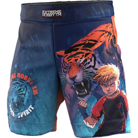 Grappling-Shorts für Kinder, Tiger 164, blau