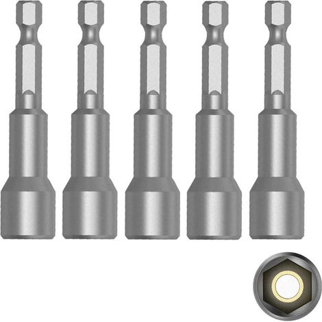 Porte Embout Magnetique, 10 mm 1/4" Hexagonal Douille Visseuse avec Rainure à Changement Rapide pour Perceuse Main électrique/Perceuse Lithium/Tournevis Pneumatique/Embout Visseuse a Choc - 5 Pcs (1/5)