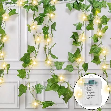 Guirlande Lumineuse Exterieure, 5m 50LED Lierre Artificiel, 8 Modes Faux Lierre Decoration Intérieur, Guirlande Lierre Décoration pour Chambre Fenêtre Mariage Jardin Noël (1/5)