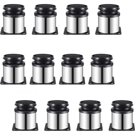 Lot de 12 pieds de meuble ronds en acier inoxydable brossé - hauteur réglable de 0 à 15 mm (1/5)